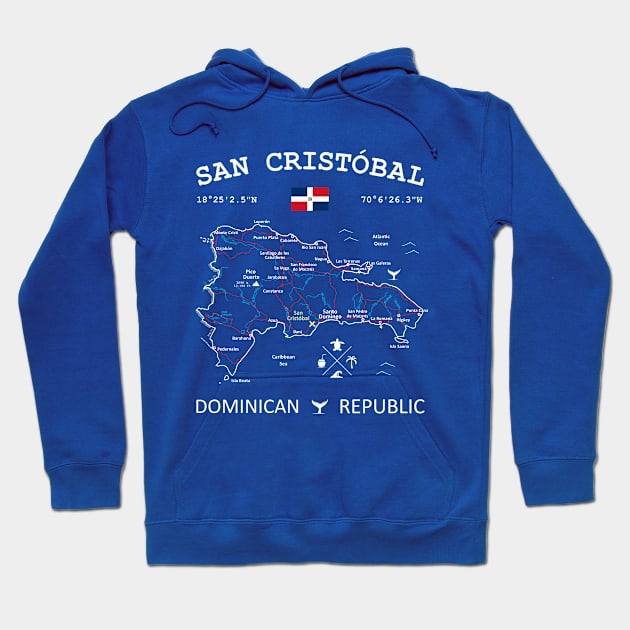 San Cristóbal Dominican Republic Flag Travel Map Coordinates GPS Hoodie by French Salsa